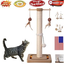 Vertical Cat Scratching Post 25-Inches with Interactive Toys - Modern Beige