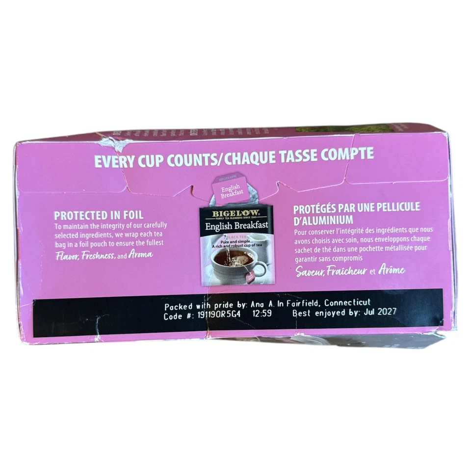 Bigelow English Breakfast Black Tea Bags 28 count - New - Box Damaged BB 7/2027 - Image 2 of 3