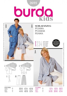 Burda Nähmuster 2691 Männer, Frauen 12-22/34-44