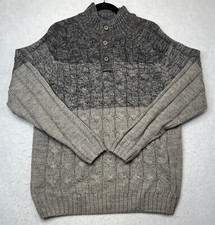 Weatherproof Vintage Mens Sweater Size L Gray Cable Knit 1/4 Button Pullover