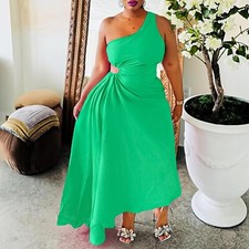 Fashion Women Plus Size One Shoulder Casual Party Cocktail Beach Boho Maxi Dress