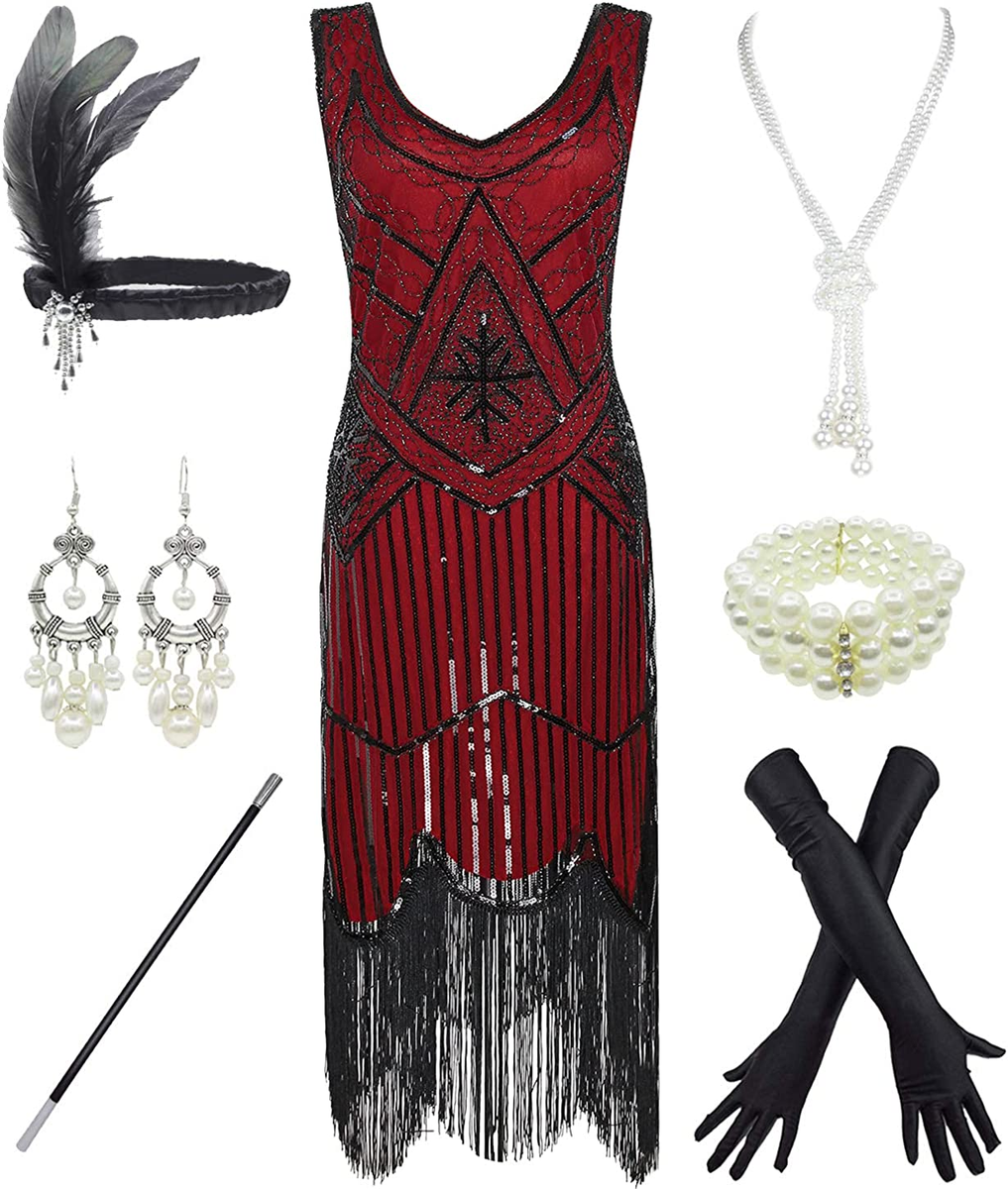 1920S Gatsby Sequin Fringed Paisley Flapper Dress with 20S Accessories Set  | eBay