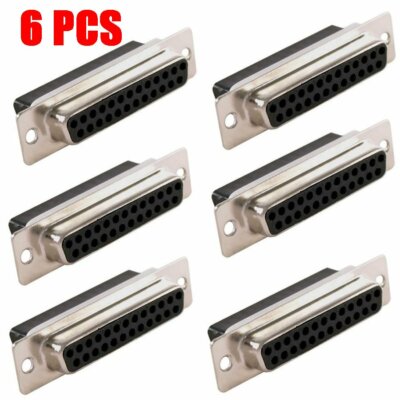 6 Pack DB25 25-Pin Female D-SUB Crimp Pin Connector Adapter Plug Socket Assembly