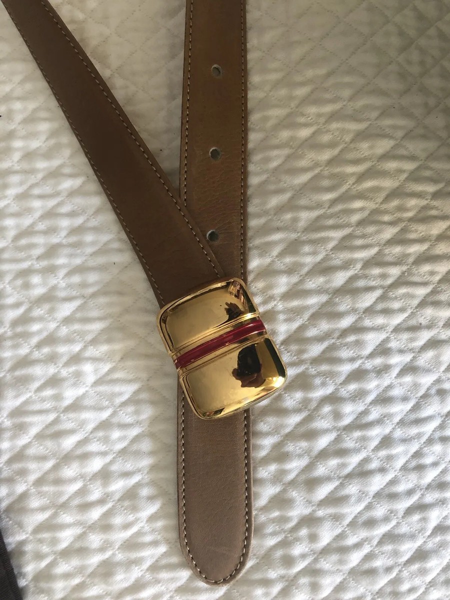 GUCCI Buckle & Belt Tan Leather Vintage Gucci Stamp & Logo  display picture 1