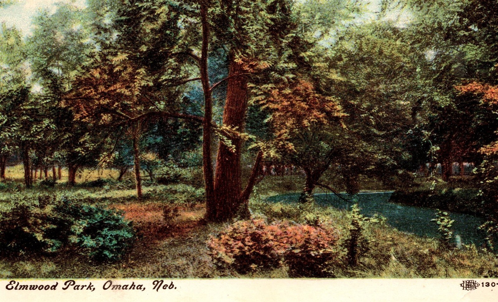 Omaha NE Elmwood Park Scene Trees Bushes Old Vtg Postcard View 1900s