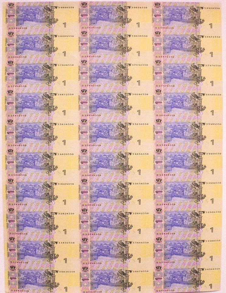 Ucrania P116AbSHEET30 (U) 1 Hryvnia hoja sin cortar de 30 notas ED Foto 3 de 3
