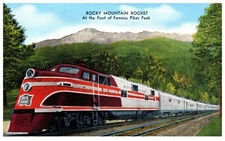 Rock Island Rocket Train Pikes Peak Colorado Linen Postcard Unposted c.1945