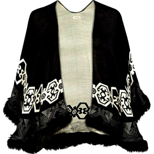 B/NEW RIVER ISLAND BLACK & WHITE FUR SWING JACKET COAT CAPE COMPLETELY SOLD-OUT - Picture 1 of 10