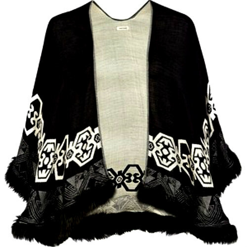 B/NEW RIVER ISLAND BLACK & WHITE FUR SWING JACKET COAT CAPE COMPLETELY SOLD-OUT  - Picture 1 of 10