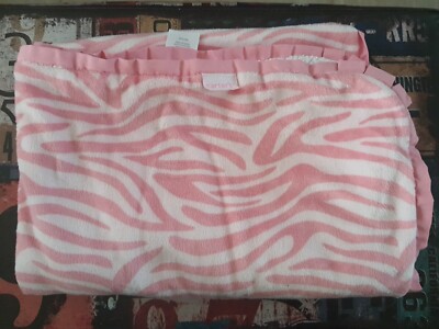 Carters Pink White Baby Blanket Zebra Print Sherpa Ruffle Trim