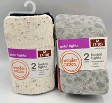 Lot Of 2 Packs Of 2 Each Of Wonder Nation Girls Footed Tights M 7-10 Ivory Coral