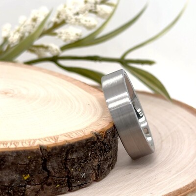 6MM Silver Tungsten Christmas Gifts Band For Him Matt Finish Beveled Edges Ring