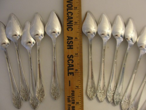 12 VERY NICE 1933 MARQUISE SILVER PLATE ART DECO FRUIT / CITRUS SPOONS LOT *139 - Picture 4 of 4
