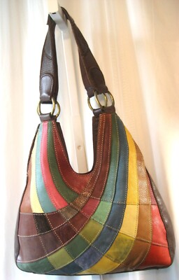 Vintage Pelle Studio Y2K Purse Handbag Leather/ Suede Hobo Patchwork EUC