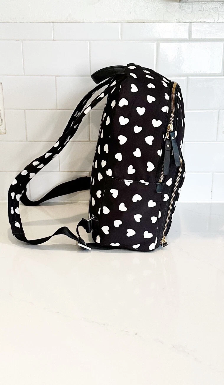 Kate Spade Watson Hearts Hartley Nylon Mini Zaino Borsa Borsa Nero e Bianco