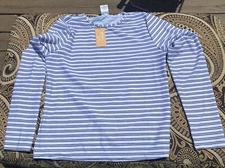 Kona Sol Swim Shirt Women’s Sz Small 4-6 Rash Guard White W Navy Stripes UPF 50