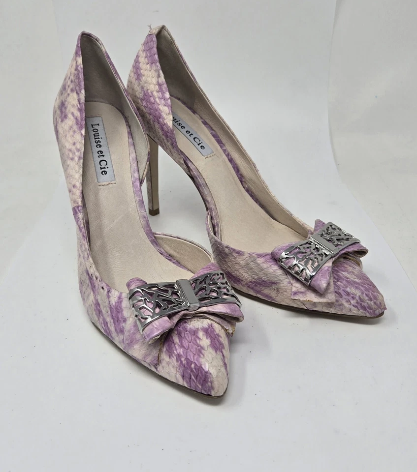Zapatos de salón Louise et Cie para mujer Stiletto serpiente con lazo en relieve rosa blanco talla 8,5B Foto 4 de 4