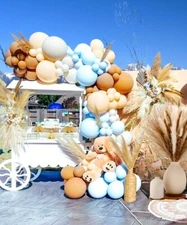 Brown Coffee Blue Yellow Gray Boho Balloons Garland Kit- Fall Colors Set