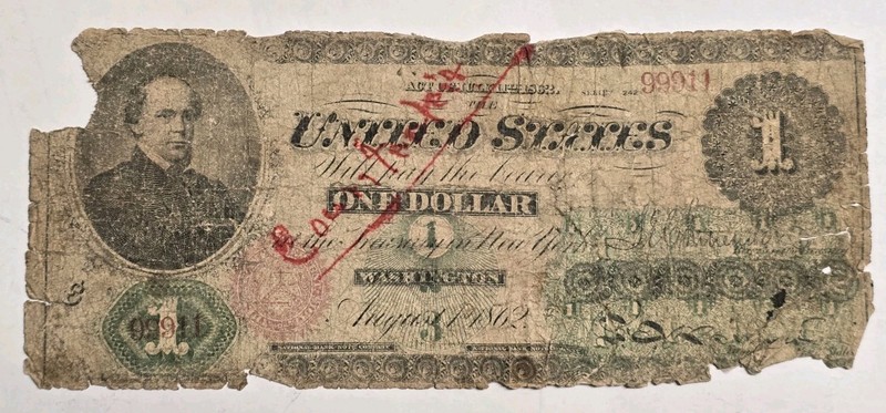 1862 Contemporary Counterfeit $1 Greenback Legal Tender Civil War Banknote
