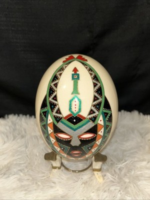 Real Ostrich Egg!Spirt Mask/ Nupe Tribe. Hand painted From South Africa! Signed.
