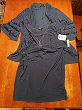 R M Richards Women's Blue 2pc Ruffle Sleeve Jacket Dress Size 14w