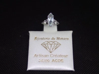 Bague en Or blanc 750/ème de 1.48g, aigue marine  / Bijoux d'occasion - Photo 1/4