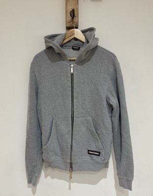 Dsquared2 Underwear Men's Retro Grey Logo Full Zip Kangaroo Hoodie Sweater M