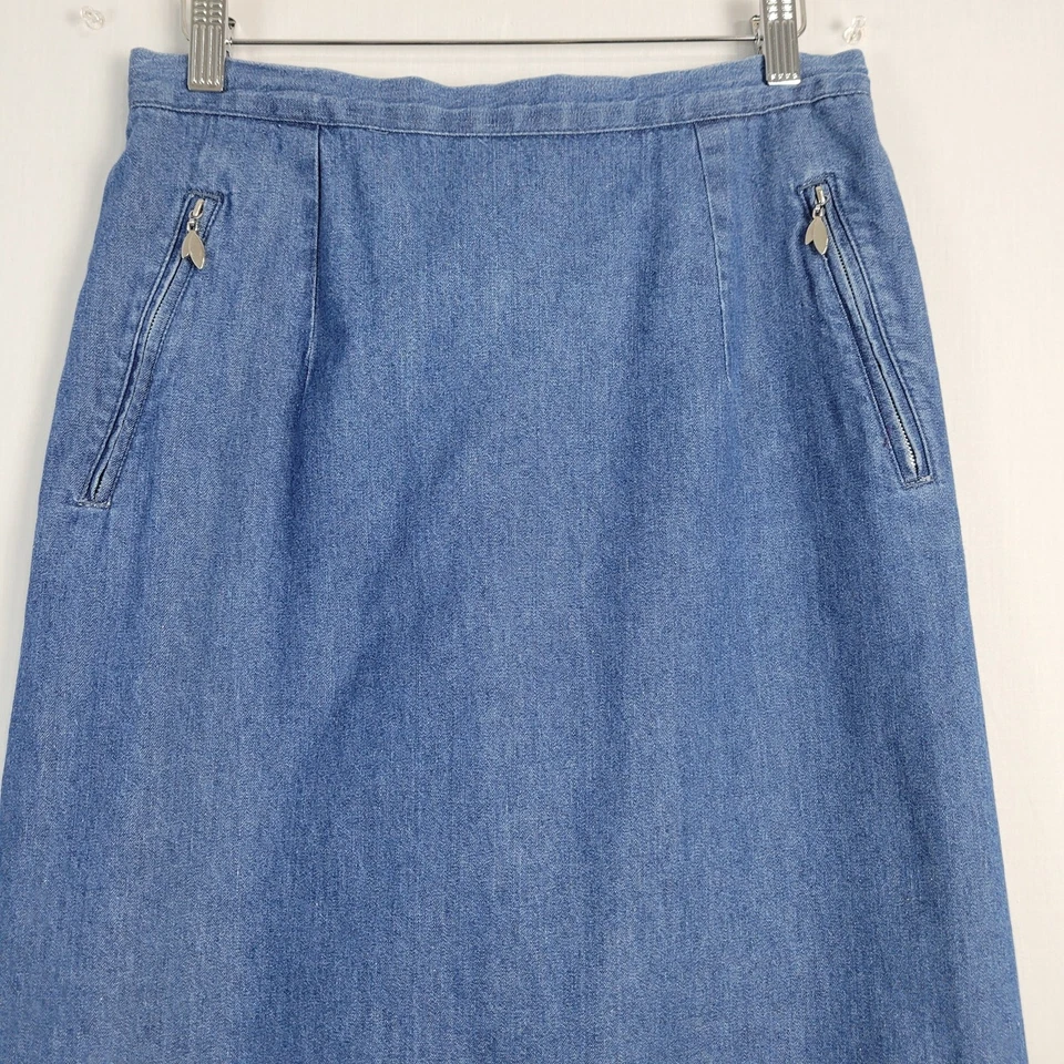 Falda midi vaquera informal vintage talla M azul aberturas bolsillos años 90 boho clásico Foto 2 de 4