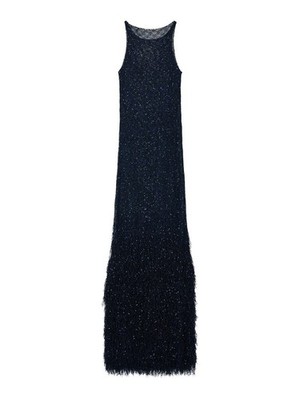 GIORGIO ARMANI Long Sequined Fancy Blue Knit Dress New & Authentic