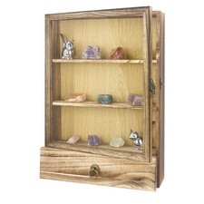 11x16 Deep Shadow Box with Shelves and Drawer Carbonized Black Memory Box Dis...