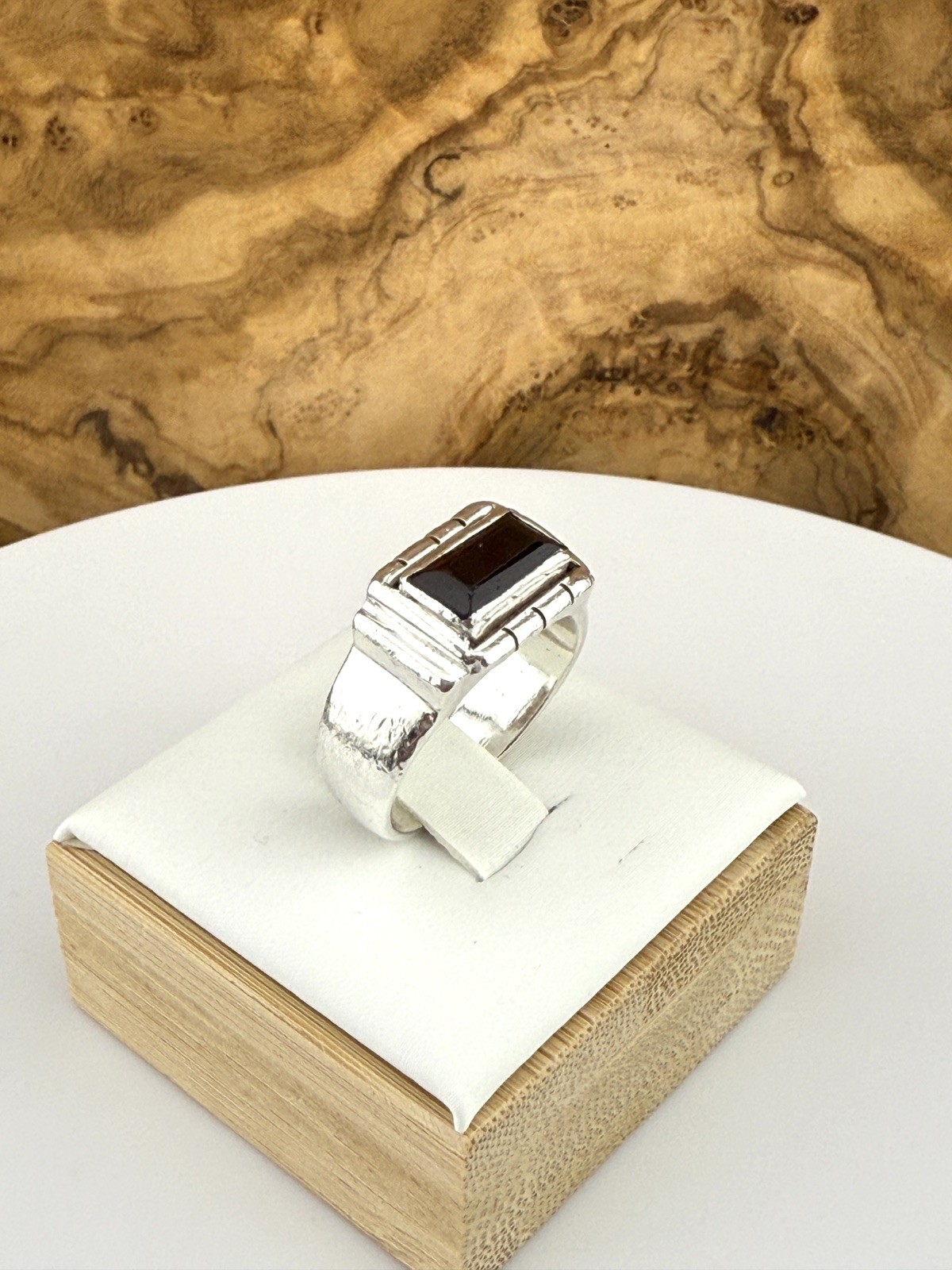 Sterling Silver 925 Rectangular Jet Gemstone Ring… - image 3
