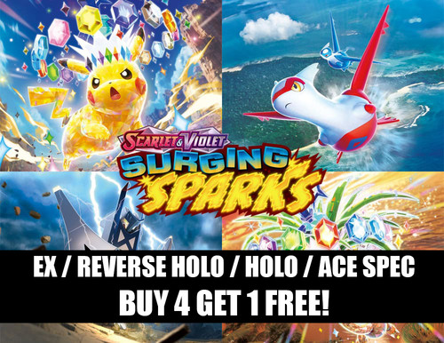 Pokémon Surging Sparks: Pick Your Card –Ex/Ace Spec/Reverse Holo/Holo Near Mint