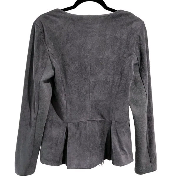 Chaqueta Kut from the Kloth Suave Imitación Gamuza Gris Peplum Cremallera Frontal Encaje Detalle M Foto 2 de 4