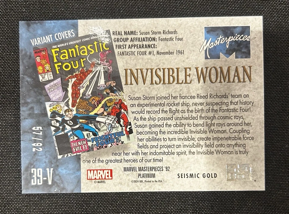 2024 Marvel Masterpieces '92 Platinum Seismic Gold /92 INVISIBLE WOMAN - Image 2 of 2