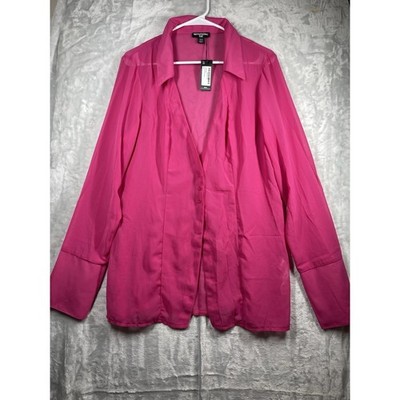 Pretty Little Thing NWT   Hot Pink Sheer Long Sleeve Shirt button up size 14