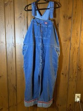 VTG Dickies Denim Bib Overalls 48x30 Carpenter Workwear Custom Red Chevron Cuff