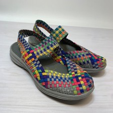 Bernie Mev Women's Colorful Boho Checkered Weave Mary Jane Flat Size 39 US 8