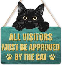 Funny Black Cat Wood Hanging Sign for Front Door, Cat Gifts House Welcome Sign