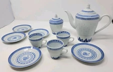 Vintage Rice Grain Pattern Blue Floral Tea Set