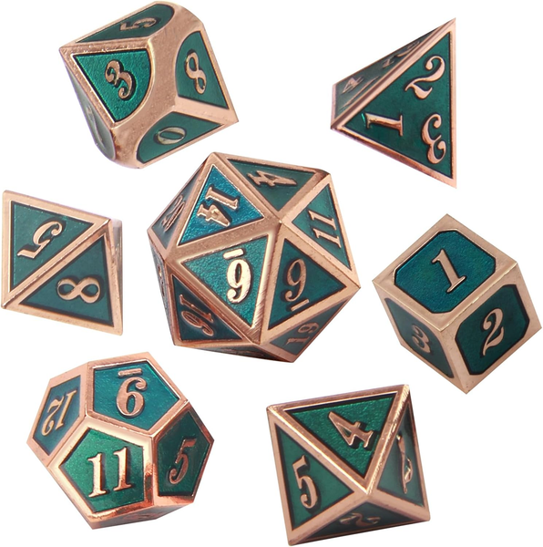 Oruza 7 StüCk Dnd Metall WüRfel Set KupfergrüN Polyedrische D&D WüRfel Set FüR D-image