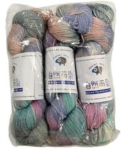 3-Merino Wool Yarn Hanks Turquoise Purple Gray Peach Tye Dye 3.6 Oz Each