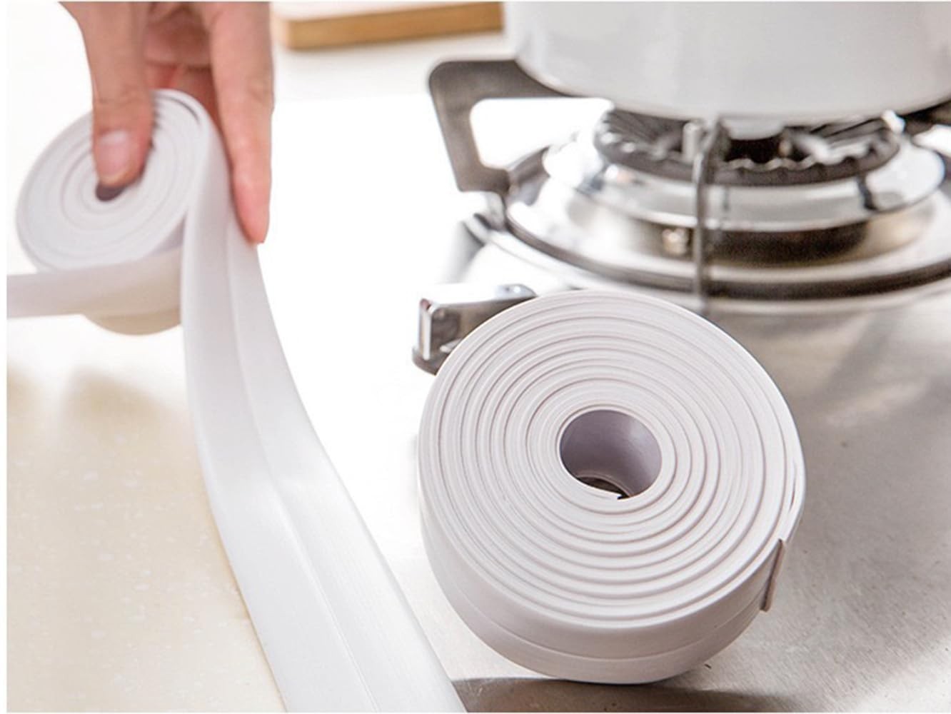 Self Adhesive Tub Wall Sealing Tape, 2 Rolls PVC Bath Kitchen Toilet White
