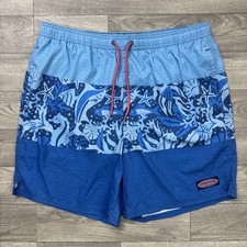 Men's Vineyard Vines Swim Trunks Shorts Blue Fish Pattern sz L