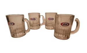 Vintage A&W Root Beer Small Mini Clear Glass Mugs ~3-1/4” Tall Lot of 4