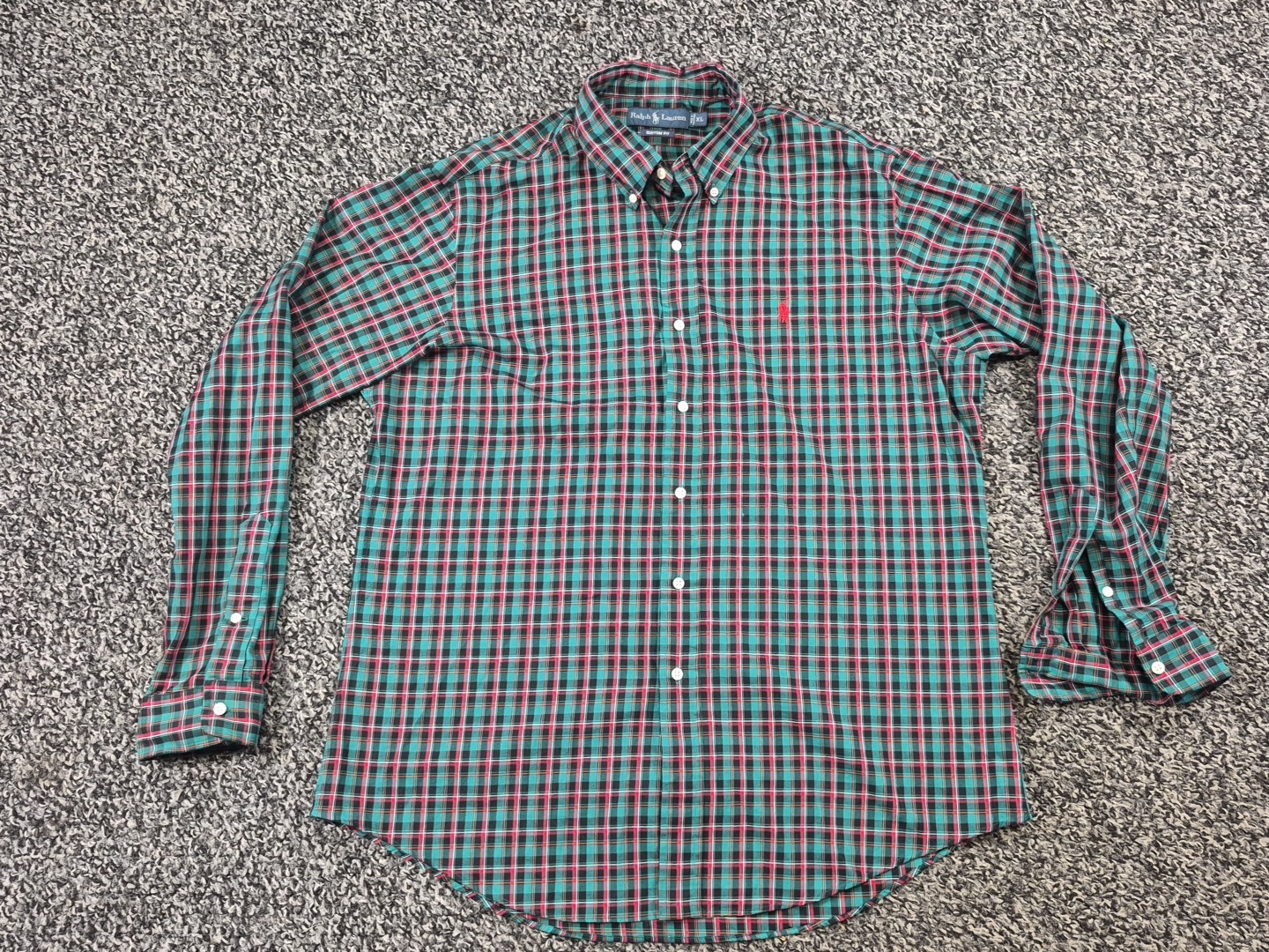 Ralph Lauren Custom Fit Button Down Shirt Mens XL Green Plaid Long Sleeve thumbnail 2