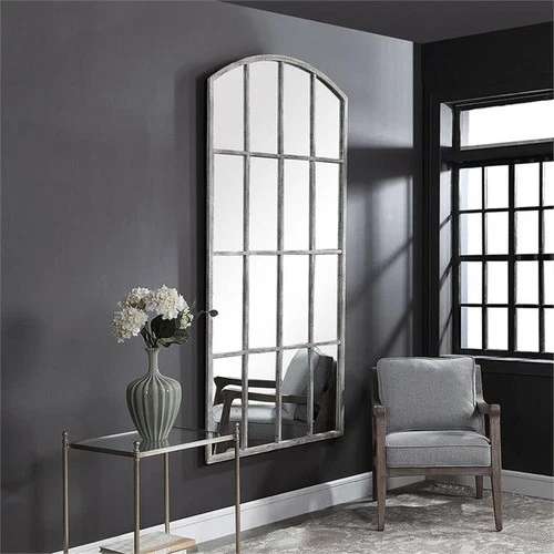 Uttermost Amiel Metal and Glass Arched Decorative Mirror in Rust Gray/Off White - Picture 6 of 8