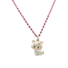 Claire s Silver Tone Kitty Cat Necklace Child Size Pink Chain