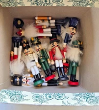 LOT of 9 Nutcracker 5” Wooden Christmas Decorations some need repair nut cracker
