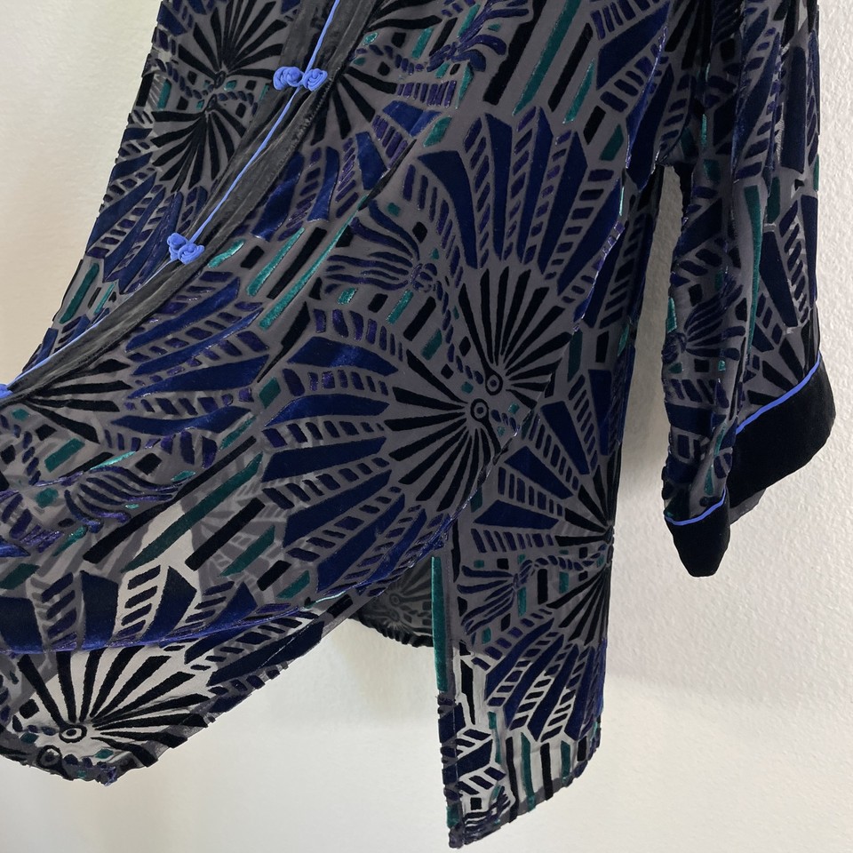 Bob Mackie Jacket Womens 1X Burnout Velvet Silk Kimono Art Deco Topper ...
