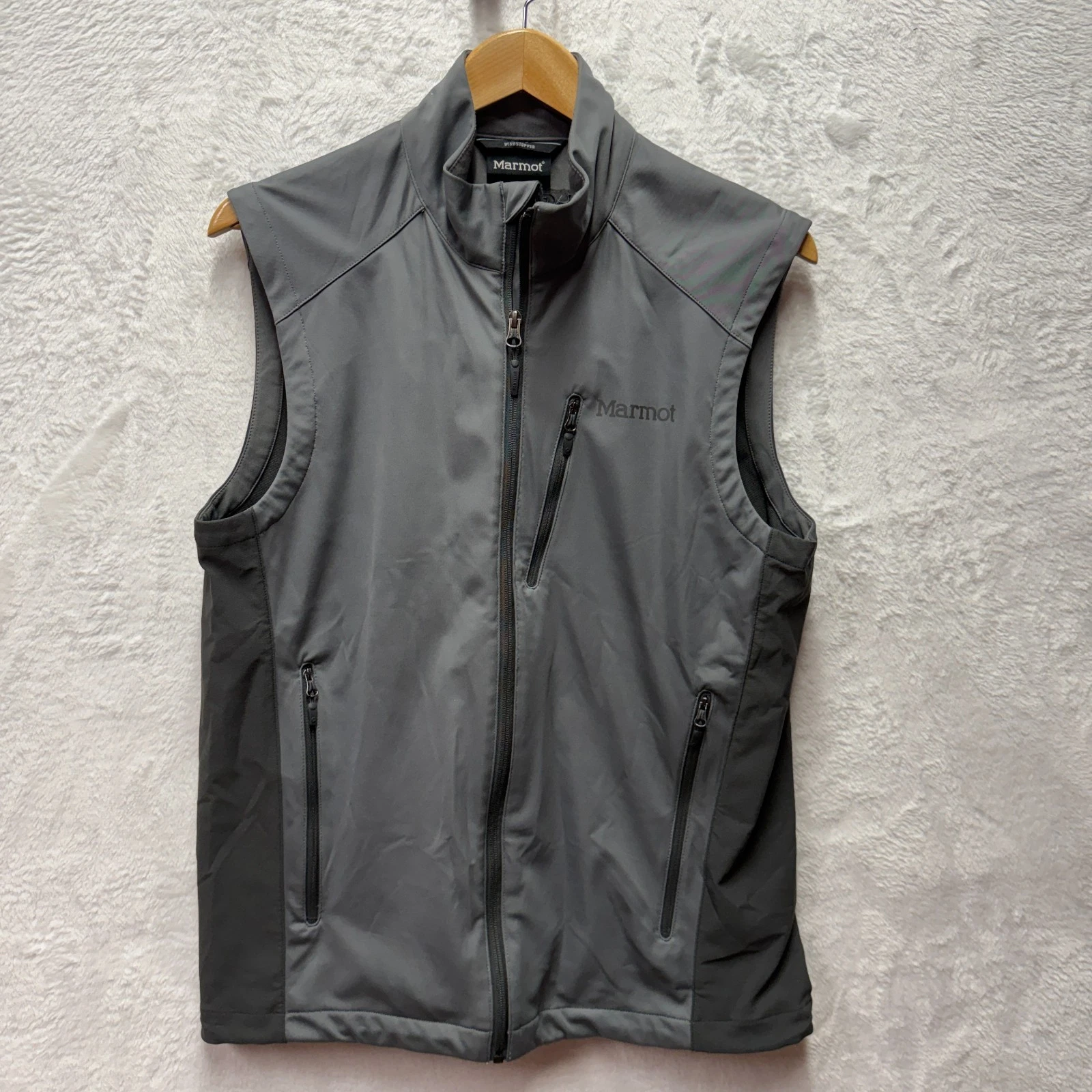Marmot Lowa Windstopper Zip Vest Mens Medium Gray Outdoor Logo Performance Gear